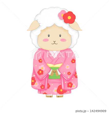 振袖を着た羊の女の子 キャラクター イラスト 振袖を着た羊の女の子 キャラクター イラスト 142494909