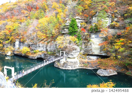 絶景! 紅葉する塔のへつり／福島県 下郷町 142495488