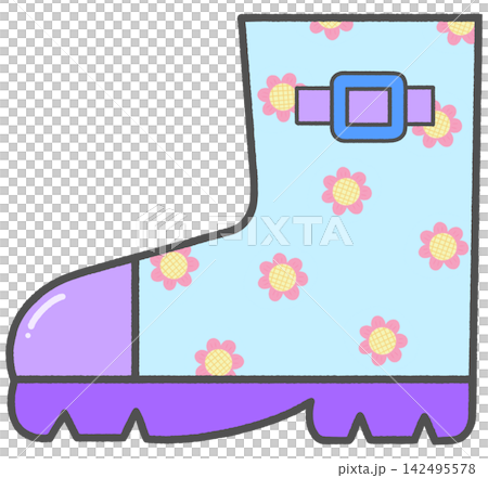 Cute cartoon gardening boot with daisy flower floral pattern Cute cartoon gardening boot with daisy flower floral pattern 142495578