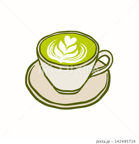 Matcha latte in cup with latte art Matcha latte in cup with latte art 142495714
