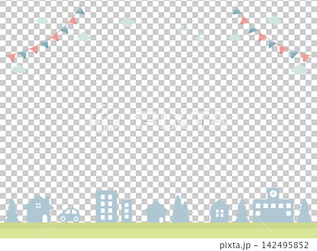 Garland and background illustrations for a residential market or housing exhibition. Garland and background illustrations for a residential market or housing exhibition. 142495852