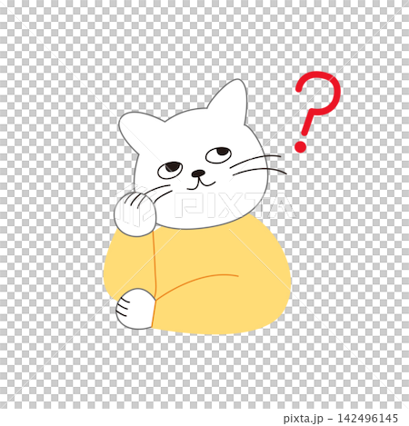 A cat character with a questioning expression and a red question mark without an outline. A cat character with a questioning expression and a red question mark without an outline. 142496145
