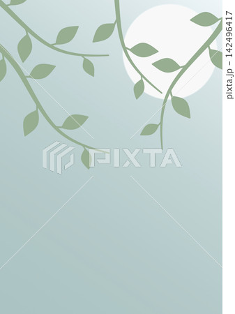 Muted abstract sun and leafy branches poster background with soft gradient 142496417