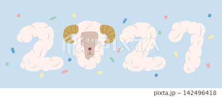 Cute Sheep Face 2027 Illustrated Number Design Happy Lunar New Year Greeting Card Illustration 142496418