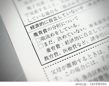 離婚届の「養育費の分担について」の欄 離婚届の「養育費の分担について」の欄 142496940