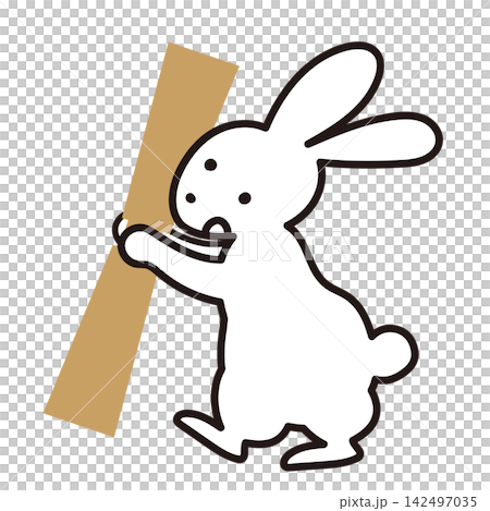 Character illustration of a rabbit holding a pestle Character illustration of a rabbit holding a pestle 142497035