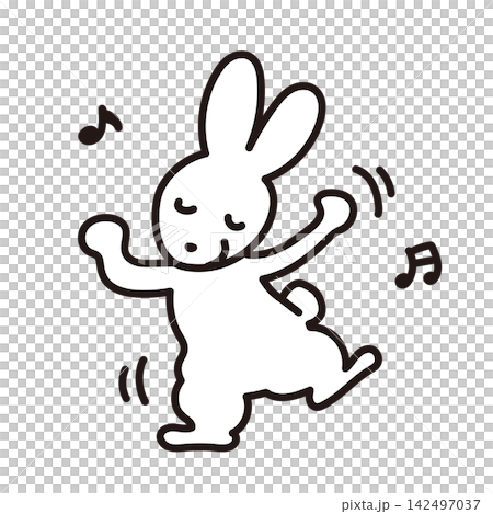 Line art illustration of a dancing rabbit 142497037