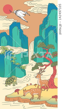 Sipjangsaeng Ten Symbols of Longevity Korean Folk Painting Illustration Sipjangsaeng Ten Symbols of Longevity Korean Folk Painting Illustration 142497105
