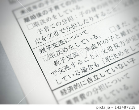 離婚届の「親子交流について」の欄 離婚届の「親子交流について」の欄 142497219