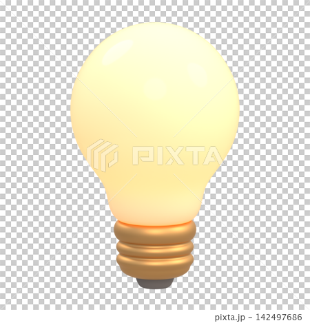 デフォルメされた電球の3Dイラスト背景透過素材 142497686