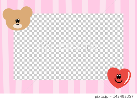 Rectangle frame with pink stripe pattern, teddy bear, happy heart for card print, polaroid photo, ad template, poster, book cover, notepad, sticky note, memo, banner, border, postcard, animal Rectangle frame with pink stripe pattern, teddy bear, happy heart for card print, polaroid photo, ad template, poster, book cover, notepad, sticky note, memo, banner, border, postcard, animal 142498357