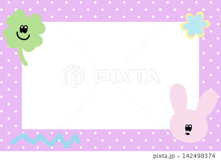 Purple rectangle frame with white polka dot pattern, bunny and clover leaf for card print, polaroid photo, ad template, poster, book cover, notepad, sticky note, memo, banner, border, postcard, easter Purple rectangle frame with white polka dot pattern, bunny and clover leaf for card print, polaroid photo, ad template, poster, book cover, notepad, sticky note, memo, banner, border, postcard, easter 142498374