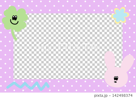 Purple rectangle frame with white polka dot pattern, bunny and clover leaf for card print, polaroid photo, ad template, poster, book cover, notepad, sticky note, memo, banner, border, postcard, easter Purple rectangle frame with white polka dot pattern, bunny and clover leaf for card print, polaroid photo, ad template, poster, book cover, notepad, sticky note, memo, banner, border, postcard, easter 142498374