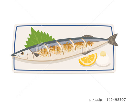 秋刀魚焼き,フラットイラスト 秋刀魚焼き,フラットイラスト 142498507