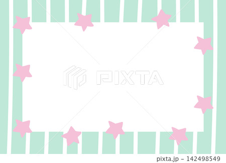 Rectangle frame with green and white stripe pattern, stars for card print, polaroid photo, ad template, poster, book cover, notepad, sticky note, memo, banner, border, postcard, nature, garden 142498549