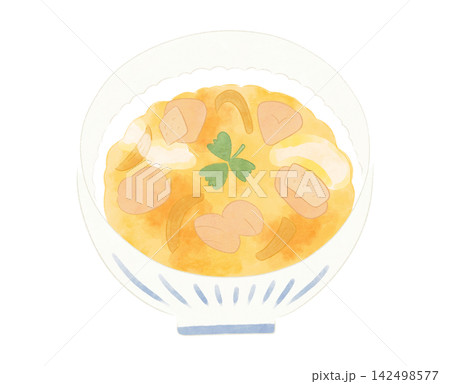 ゆるかわな親子丼のイラスト 水彩風 ゆるかわな親子丼のイラスト 水彩風 142498577