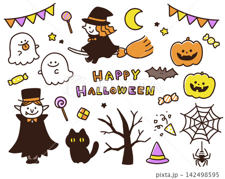 ハロウィンのかわいい手描きイラスト素材集 ハロウィンのかわいい手描きイラスト素材集 142498595
