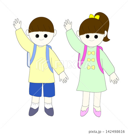 手を上げる男の子と女の子 手を上げる男の子と女の子 142498616