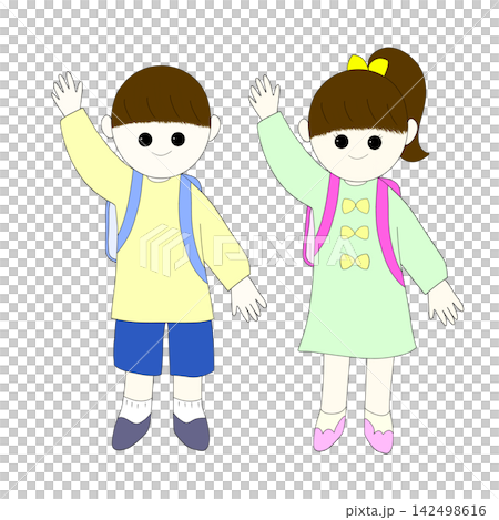 手を上げる男の子と女の子 手を上げる男の子と女の子 142498616