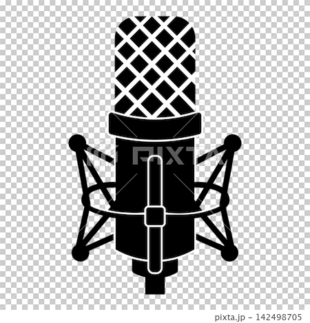 Condenser microphone silhouette icon (black and white) Condenser microphone silhouette icon (black and white) 142498705