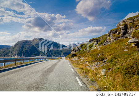 The road along the fjord. The road to the North Cape, Norway The road along the fjord. The road to the North Cape, Norway 142498717
