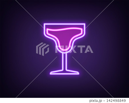 Outline neon cocktail, violet magenta. Neon cocktail glass with beverage, alcohol drinks menu. Margarita cocktail, drinks bar, relax party, alcohol beverage, cheer and vacation. Vector Outline neon cocktail, violet magenta. Neon cocktail glass with beverage, alcohol drinks menu. Margarita cocktail, drinks bar, relax party, alcohol beverage, cheer and vacation. Vector 142498849