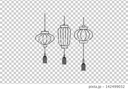 Line drawing illustration of a paper lantern Line drawing illustration of a paper lantern 142499032