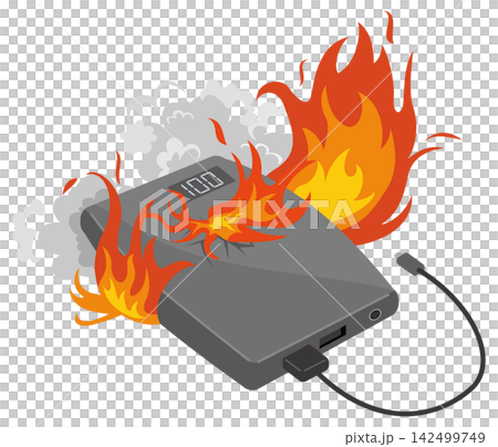 Image illustration of a mobile battery that has caught fire Image illustration of a mobile battery that has caught fire 142499749