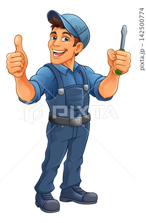 Electrician Handyman Screwdriver Cartoon Mascot Electrician Handyman Screwdriver Cartoon Mascot 142500774