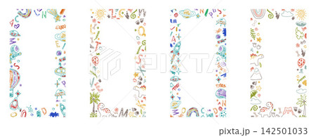 Cute scribble crayon heart border with pastel childish texture Cute scribble crayon heart border with pastel childish texture 142501033