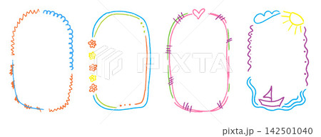 Clean oval crayon kindergarten frame set with pastel scribble lines Clean oval crayon kindergarten frame set with pastel scribble lines 142501040