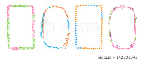 Hand drawn crayon kindergarten frame set with oval and rectangle shapes Hand drawn crayon kindergarten frame set with oval and rectangle shapes 142501043