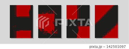 Abstract vector red brush stroke poster set 142501097