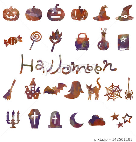 手描き風ハロウィンモチーフのイラスト素材セット 手描き風ハロウィンモチーフのイラスト素材セット 142501193