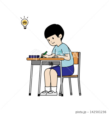 学校の授業で問題を解く小学生の男の子 ひらめき・笑顔・ミニマルなベクターイラスト 学校の授業で問題を解く小学生の男の子 ひらめき・笑顔・ミニマルなベクターイラスト 142501236