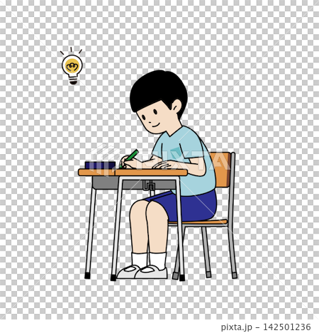 学校の授業で問題を解く小学生の男の子 ひらめき・笑顔・ミニマルなベクターイラスト 学校の授業で問題を解く小学生の男の子 ひらめき・笑顔・ミニマルなベクターイラスト 142501236