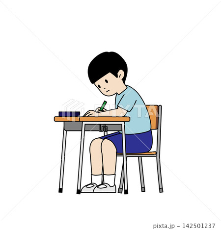 学校の授業で真剣に問題を解く小学生の男の子・ノートをとる・考える・ミニマルなベクターイラスト 学校の授業で真剣に問題を解く小学生の男の子・ノートをとる・考える・ミニマルなベクターイラスト 142501237