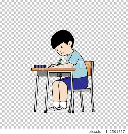 学校の授業で真剣に問題を解く小学生の男の子・ノートをとる・考える・ミニマルなベクターイラスト 学校の授業で真剣に問題を解く小学生の男の子・ノートをとる・考える・ミニマルなベクターイラスト 142501237