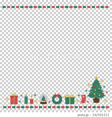 クリスマス　バナー　クリスマスツリーとプレゼントのイラスト　クリスマスリース　靴下　 142501311