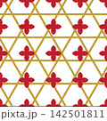 籠目に花菱 和柄シームレスパターン 組み合わせ文様 紅金 142501811