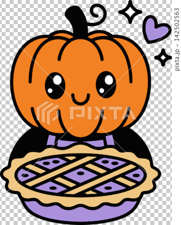 Cute Pumpkin with Homemade Pie Illustration Cute Pumpkin with Homemade Pie Illustration 142502563