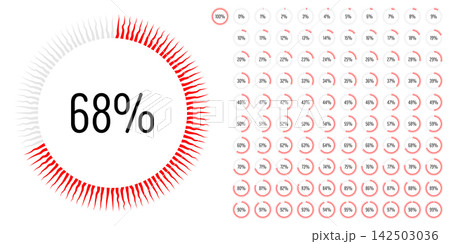 Set of circle percentage progress bar diagrams meters from 0 to 100 ready-to-use for web design, user interface UI or infographic - indicator with red 142503036