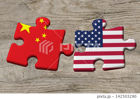 3D Flag on jigsaw puzzle pieces 142503290
