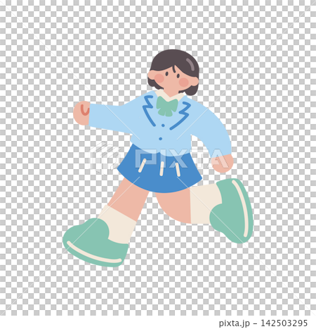 女學生奔跑的插圖 女學生奔跑的插圖 142503295