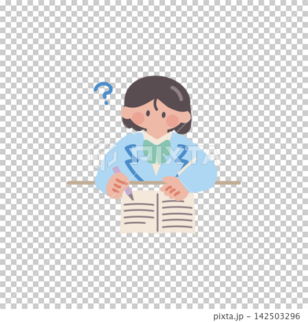 插圖描繪了一位不理解自己學習內容的女學生。 插圖描繪了一位不理解自己學習內容的女學生。 142503296