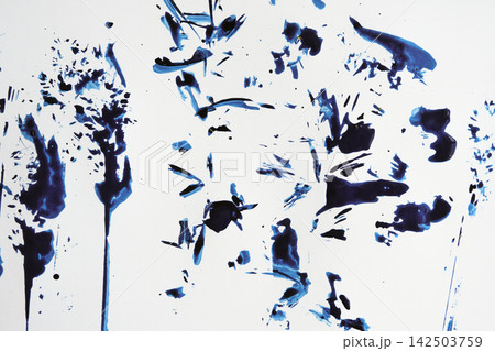 Abstract Plant imprint using blue ink on white paper background 142503759
