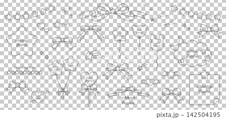 A set of vector illustrations of dreamy, cute decorative frames. Stars, ribbons, and a dreamy, cute style. A set of vector illustrations of dreamy, cute decorative frames. Stars, ribbons, and a dreamy, cute style. 142504195