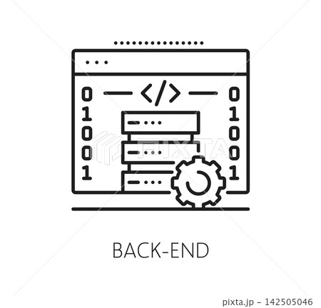 Software back end program code line icon. Application development lineart icon, software code startup symbol. Program programing sign Software back end program code line icon. Application development lineart icon, software code startup symbol. Program programing sign 142505046