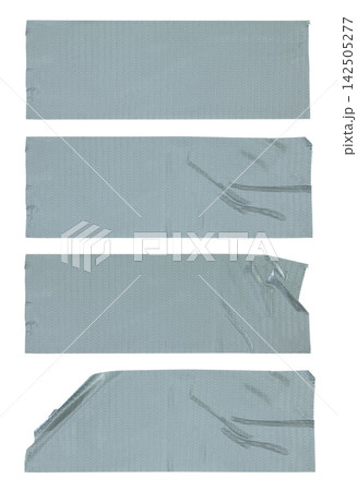 Set of Piece of gray office adhesive tape close-up, isolated on transparent background. Suitable for design elements, labels, and mockups 142505277