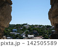 Panoramic View of Residential District in Kamianets Podilskyi Ukraine Framed by Ancient Stone Walls of Historic Architecture 142505589